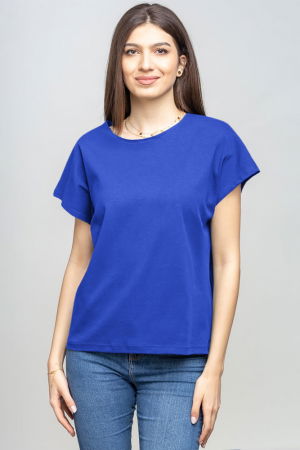 ÎMBRĂCĂMINTE - Tricou cu maneca cazuta din bumbac albastru