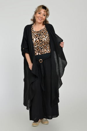 Tricou cu maneca cazuta si usor cambrat din vascoza cu imprimeu animal print [10]