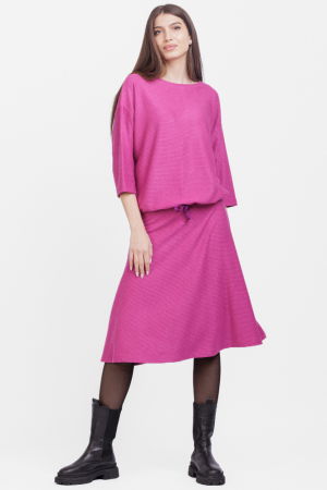 Bluza din jerseu embosat de vascoza cu snur la baza, magenta [4]