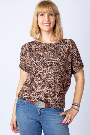 Tricouri Mânecă Scurtă - Tricou din vascoza cu imprimeu animal print - leopard