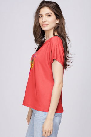 Tricou din vascoza cu imprimeu fluture, corai [1]