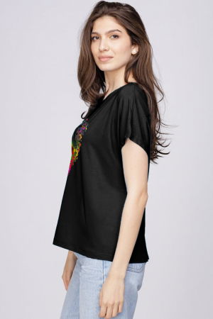 Tricou din vascoza cu imprimeu fluture, negru [1]