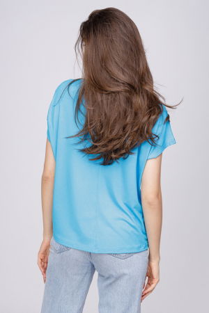 Tricou din vascoza cu imprimeu fluture, albastru azzuro [2]