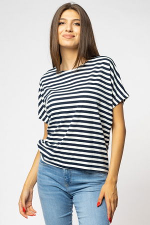 Tricou din bumbac cu dungi alb-bleumarin [1]