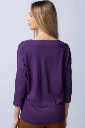 Tricou mov din bumbac, cu maneci 3/4 si imprimeu maci [2]