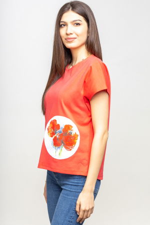 Tricou corai cu panou lateral maci rosii picturali [1]