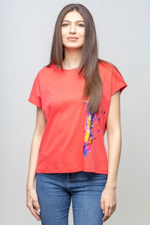 Tricouri din Bumbac - Tricou corai cu panou lateral pana stilizata