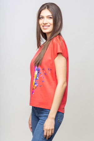 Tricou corai cu panou lateral pana stilizata [1]