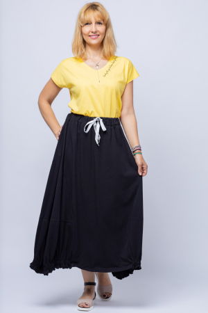 Tricou scurt, galben, din bumbac cu nod in fata si imprimeu girafe portocalii [2]