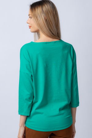 Tricou verde din bumbac, cu maneci 3/4 si imprimeu maci [2]