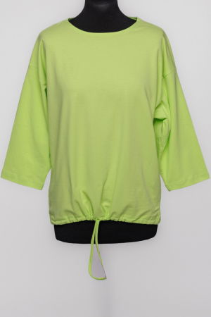 Bluze & Cămăși & Tricouri - Tricou uni cu maneca 3/4 din tricot de bumbac cu snur la baza, verde lime