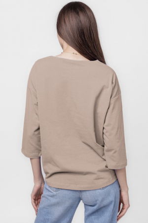 Tricou uni cu maneca 3/4 din tricot de bumbac cu snur la baza, fango [2]