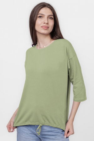 Tricou uni cu maneca 3/4 din tricot de bumbac cu snur la baza, kaki deschis [1]