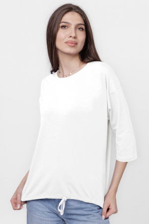 Tricou uni cu maneca 3/4 din tricot de bumbac cu snur la baza, alb [1]