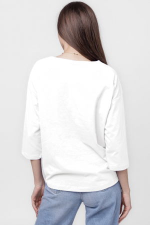 Tricou uni cu maneca 3/4 din tricot de bumbac cu snur la baza, alb [2]