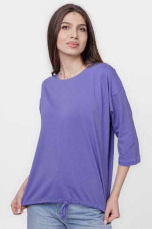 Tricou uni cu maneca 3/4 din tricot de bumbac cu snur la baza, negru [4]