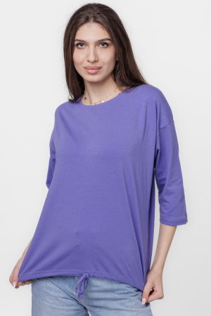 Tricou uni cu maneca 3/4 din tricot de bumbac cu snur la baza, negru [3]