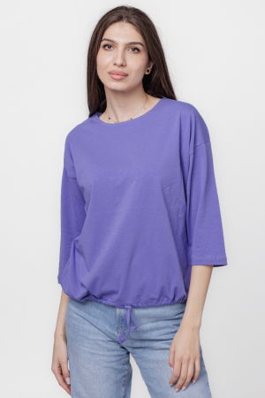 Tricou uni cu maneca 3/4 din tricot de bumbac cu snur la baza, negru [2]