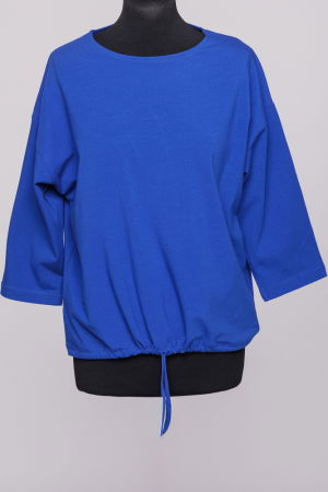 Bluze & Cămăși & Tricouri - Tricou uni cu maneca 3/4 din tricot de bumbac cu snur la baza, albastru