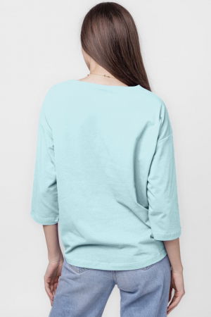 Tricou uni cu maneca 3/4 din tricot de bumbac cu snur la baza, bleu ciel [2]