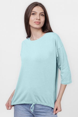 Tricou uni cu maneca 3/4 din tricot de bumbac cu snur la baza, bleu ciel [1]