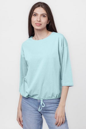 Bluze & Cămăși & Tricouri - Tricou uni cu maneca 3/4 din tricot de bumbac cu snur la baza, bleu ciel