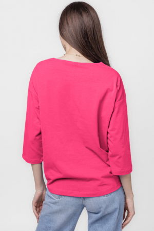 Tricou uni cu maneca 3/4 din tricot de bumbac cu snur la baza, fucsia cu imprimeu fluturi [2]