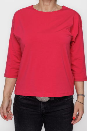 Bluze & Cămăși & Tricouri - Tricou uni cu maneca 3/4 din tricot de bumbac, fucsia intens