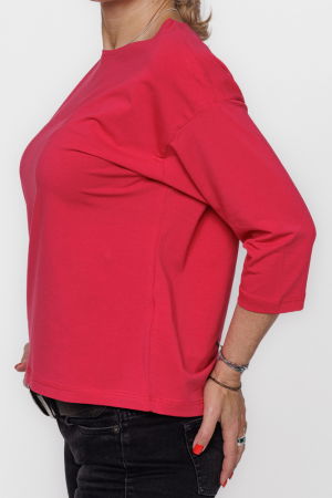 Tricou uni cu maneca 3/4 din tricot de bumbac, fucsia intens [1]