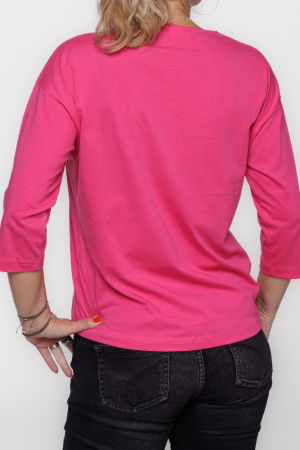 Tricou uni cu maneca 3/4 din tricot de bumbac, fucsia [2]
