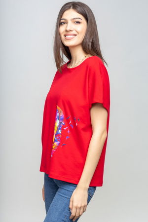 Tricou rosu cu panou lateral pana stilizata [1]