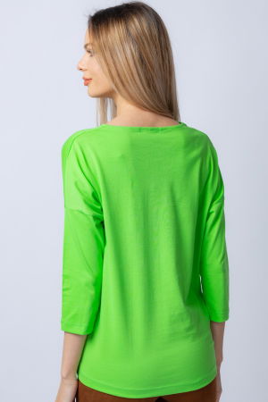 Tricou verde din bumbac, cu maneci 3/4 si imprimeu maci [2]