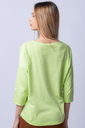 Tricou verde menta din bumbac, cu maneci 3/4 si imprimeu maci [2]