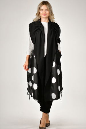 Geci & Jachete & Blazere - Vesta lunga statement cu buline albe si design architectural