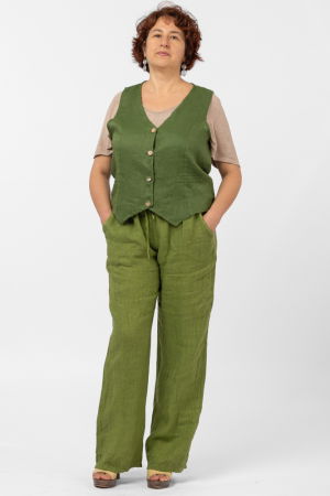 Vesta trendy din in cu colturi si nasturi de lemn, verde olive [3]