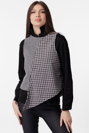 Bluze Casual - Vesta asimetrica in colturi, cu fermoar pe spate, gri