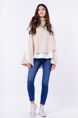 Veste de Damă - Vesta asimetrica trendy, din jerseu punto milano, ivoire