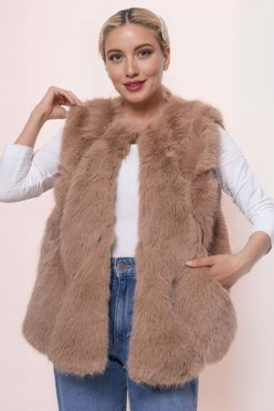 Geci & Jachete & Blazere - Vesta din blanita ecologica camel, super pufoasa