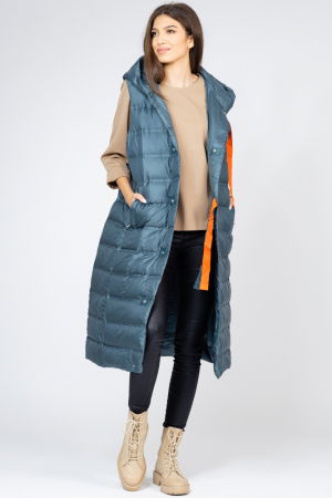Geci Groase & Paltoane - Vesta lunga cu umplutura din puf de gasca, turcoaz