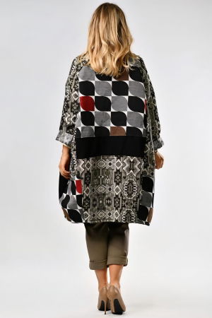 Cardigan oversize patchwork cu motive jacquard, panou negru si croi lejer – stil urban-chic [1]