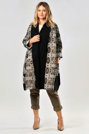 Geci & Jachete & Blazere - Cardigan oversize patchwork cu motive jacquard, panou negru si croi lejer – stil urban-chic