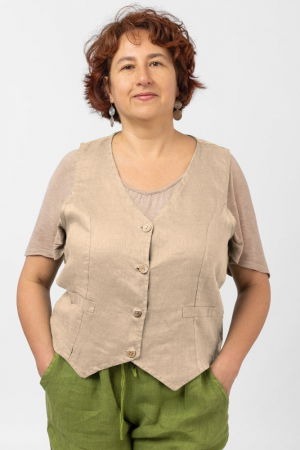 Veste - Vesta trendy din in cu colturi si nasturi de lemn, bej