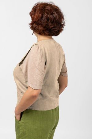 Vesta trendy din in cu colturi si nasturi de lemn, bej [1]