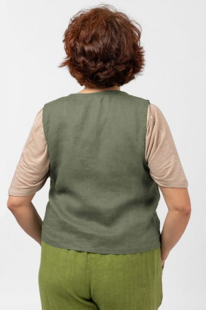 Vesta trendy din in cu colturi si nasturi de lemn, kaki [2]