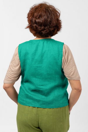 Vesta trendy din in cu colturi si nasturi de lemn, turcoaz [2]