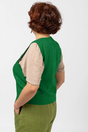 Vesta trendy din in cu colturi si nasturi de lemn, verde [1]