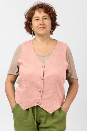 Cămăși din In - Vesta trendy din in cu colturi si nasturi de lemn, roz