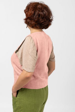 Vesta trendy din in cu colturi si nasturi de lemn, roz [1]