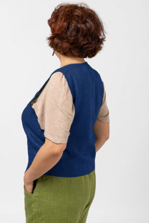 Vesta trendy din in cu colturi si nasturi de lemn, albastru electric [1]