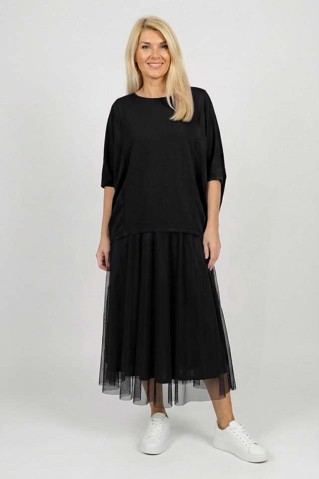 Bluza ampla oversize cu design asimetric din bumbac, neagra
